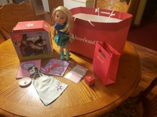 Blonde American Girl Doll With Black & White Border Collie And Accessories (euc)