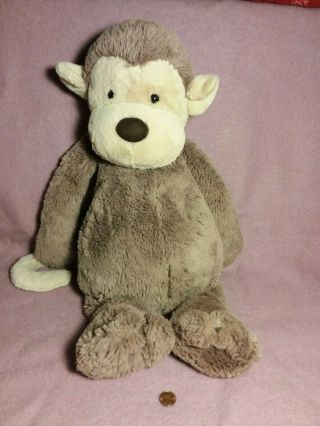 22 " Jellycat Extra Large Bashful Monkey Brown Tan Plush Stuffed Animal Toy