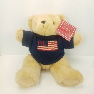 Vtg Ralph Lauren Polo Bear Sweater Teddy Plush Stuffed Animal 90s Flag Usa Sport