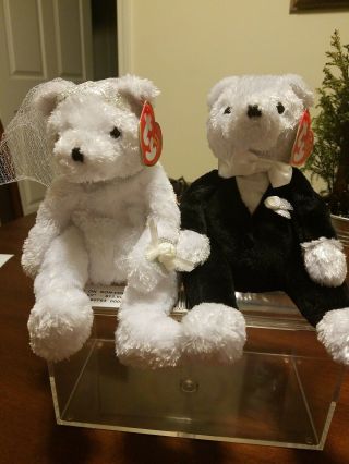 Ty Beanie Baby Bride & Groom Wedding Bears 4528 4529 From 2002 Retired