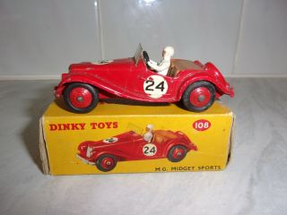 Dinky Toys No.  108 Mg Midget Competition Red. ,  & Box