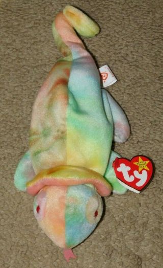 1997 Retired Ty Beanie Baby Rainbow The Tie Dye Chameleon (tags Attached)
