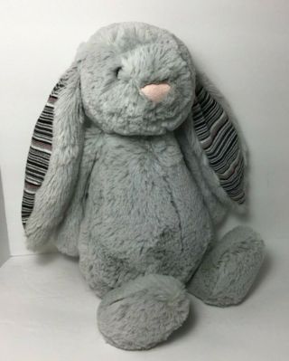 Jellycat Bashful Blake Grey Bunny Rabbit Stuffed Animal Striped Ears 12 Plush