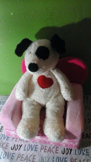 Ganz Peardrops Puppy Plush Stuffed 17 " Dog Pear Drops Cream Black Red Heart Toy