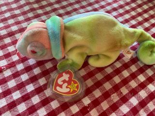 Oct 14,  1997 Ty Beanie Babies Rainbow The Pastel Chameleon W/tags (9 ")