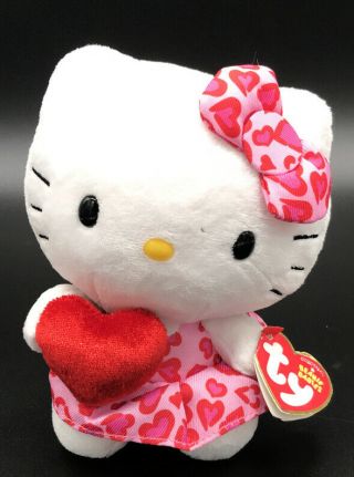 (1) Ty Beanie Babies Hello Kitty Plush - Red Pink Heart Dress 2012 Baby 6 "
