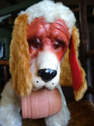 Vintage Rubber Face Large St Bernard Plush Dog W/barrel.  Rushton Bijou My Pal ?