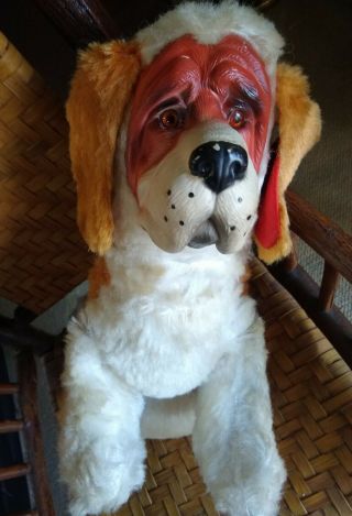 Vintage Rubber Face Large ST BERNARD Plush Dog W/Barrel.  Rushton Bijou My Pal ? 2