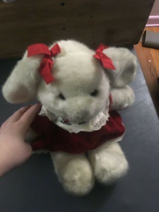 18 " Vintage White Bunny Rabbit Red Dress With Red Ribbons Stuffed Plush Toy