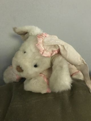 Prestige 1987 White Fluffy Pink Pajama Dog Puppy Plush Stuffed Animal Toy
