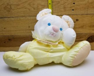 Vintage 1988 Fisher Price Puffalump Baby White Bear Cub Yellow 9 " Plush Rattle