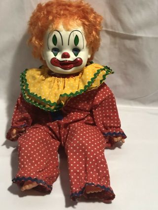 Vintage Rubber Face Clown Doll Stuffed Hard To Find Blue Eyes Euc