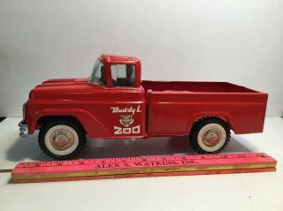 Vintage Buddy L Traveling Zoo Pickup Truck Pressed Steel Red