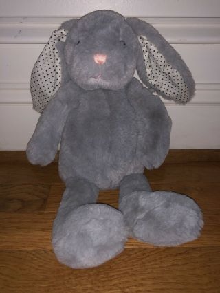 Manhatten Toy Gray Bunny Rabbit - Black Polka Dot Ears - Soft Plush Stuffed Euc