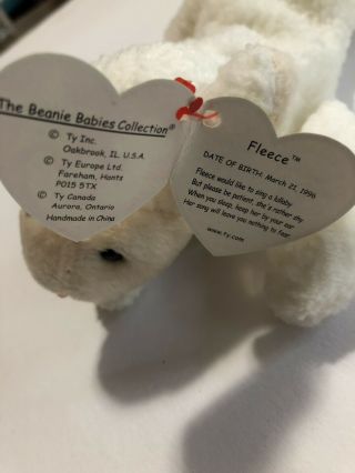 TY Beanie Baby Fleece The Lamb W/Style Tag Retired DOB: March 21st,  1996 PVC 3