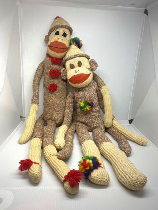 Vintage Sock Monkeys With Hats And Pom Noms