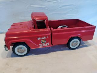 Vintage Buddy L Traveling Zoo Pickup Truck Pressed Steel Red,  Shows Well.