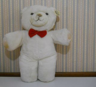 20 " Vintage Gerber Tlc " Tender Loving Care " Plush White Teddy Bear Red Bow Tag