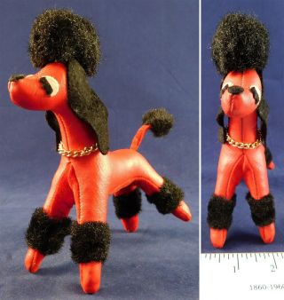 Vintage Dream Pets R Dakin & Co Japan Red Leather Poodle Dog Sawdust Stuffed Toy