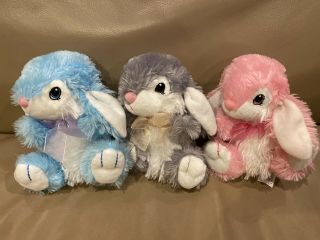 Dandee Blue Pink Gray 3 Bunny 7” Plush Toy Easter Rabbit Stuffed Animal