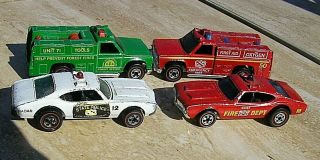 4 Red Lines Hot Wheels State Police,  Fire Dept,  Forest Service,  Emergency Unit