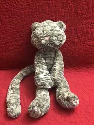 Jellycat London 16” Gray Striped Tabby Kitty Cat Plush Stuffed Toy Pink Nose Htf