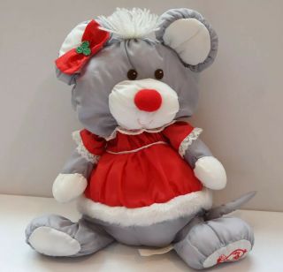 1988 Fisher Price Puffalump Christmas Mouse Plush 8034 Girl Mrs Clause Red Dress