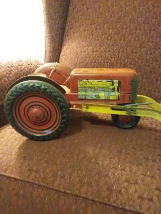 Vintage Red Marx? Tractor Farm Equipment Toy Steel Tin Lithio 1940 