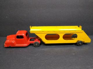 Vintage Tootsietoy Red Truck Yellow Auto Transport With No Cars Or Ramp