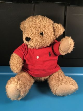 Vtg Ralph Lauren Polo Stuffed Plush Teddy Bear Red Shirt 14 " Jointed Advertising