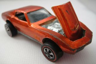 Vintage 1968 Hot Wheels Redline Metallic Orange Custom Corvette Car,  Open Hood