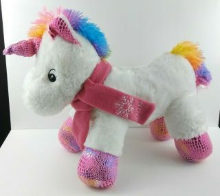 Rainbow Unicorn Plush 13 " Sparkle Stuffed Animal Mythical Toy White Squeaks Soft