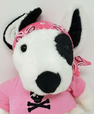 Aurora Max Bull Terrier Puppy Dog Pink Pirate Las Vegas White 9 " Soft Plush Euc
