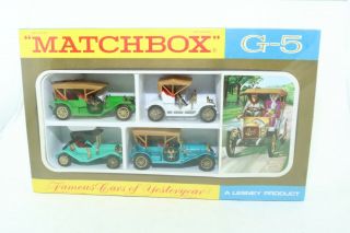 Matchbox Lesney Moy Gift Set No G - 5 Famous Cars Of Yesteryear - England - Boxed