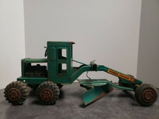 Rare Vintage Lumar Pressed Steel Power Road Grader Construction Green Toy Bymark