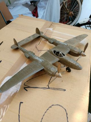 Vintage Hubley P - 38 Diecast Fighter Airplane With Folding Landing Gear Military