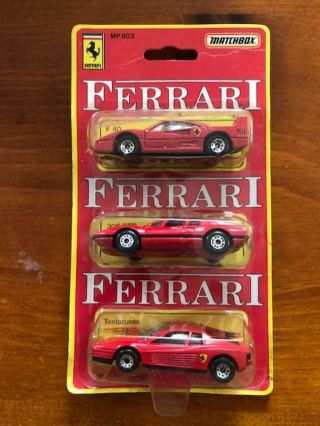 Matchbox Ferrari 3 Car Set 1989 Mp - 803 F40/308 Gtb/testarossa Blister Pack