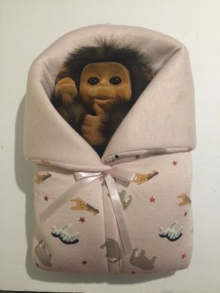Rainforest Cafe Baby Girl Monkey Toy Wrapped In Pink Blanket
