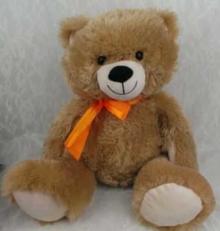 Animal Adventure 2015 Teddy Bear Tan Brown Beige Orange Bow 18 " Plush Stuffed
