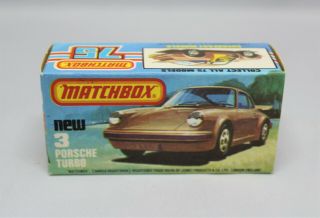 Matchbox Superfast No3 Porsche 911 Turbo Empty " K Type Box " With "
