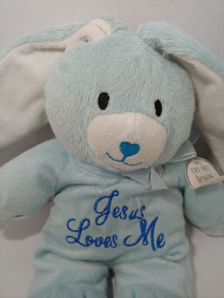 Dandee Jesus Loves Me Plush Bunny Rabbit blue white long ears musical long ears 2