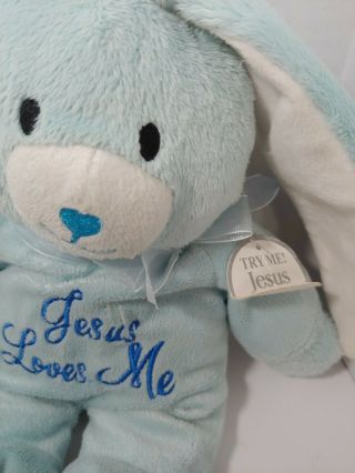 Dandee Jesus Loves Me Plush Bunny Rabbit blue white long ears musical long ears 3
