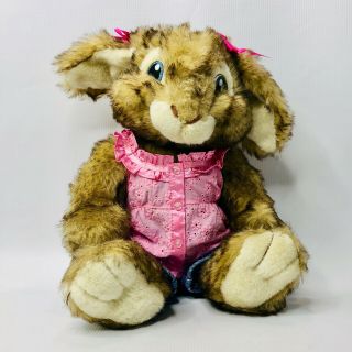 Brown Bunny Rabbit Plush Stuffed Animal Blue Sewn Eyes 19 " Pink Top & Bluejeans