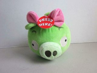 Plush Angry Birds Green Pig With Pink Bow And Sound And Push Tag