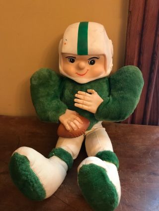 Vintage Plush Roko Football Player Figure Green White Rubber Head Hands