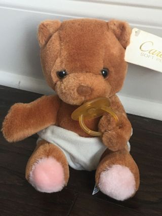 Vtg Russ Bibi Baby Teddy Bear 9” Plush Pacifier & Diaper Stuffed Animal With Tag