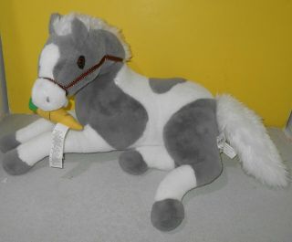 20 " Toys R Us Animal Alley Gray & White Horse Pony Plush Stuffed Animal W/carrot