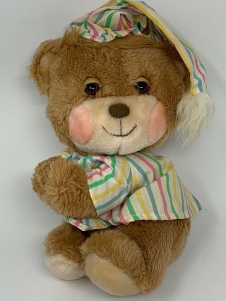 Vtg Fisher Price Plush Teddy Beddy Bear 1985 Stuffed Animal In Nightcap & Shirt