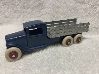 Vintage Cast Metal Toy 1930s Silver And Blue Stake Truck