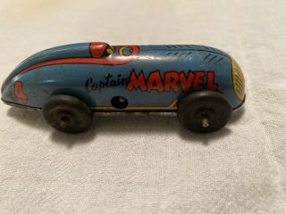 1947 Captain Marvel Blue 4 Race Car,  Fawcett Comics Tin Litho Toy